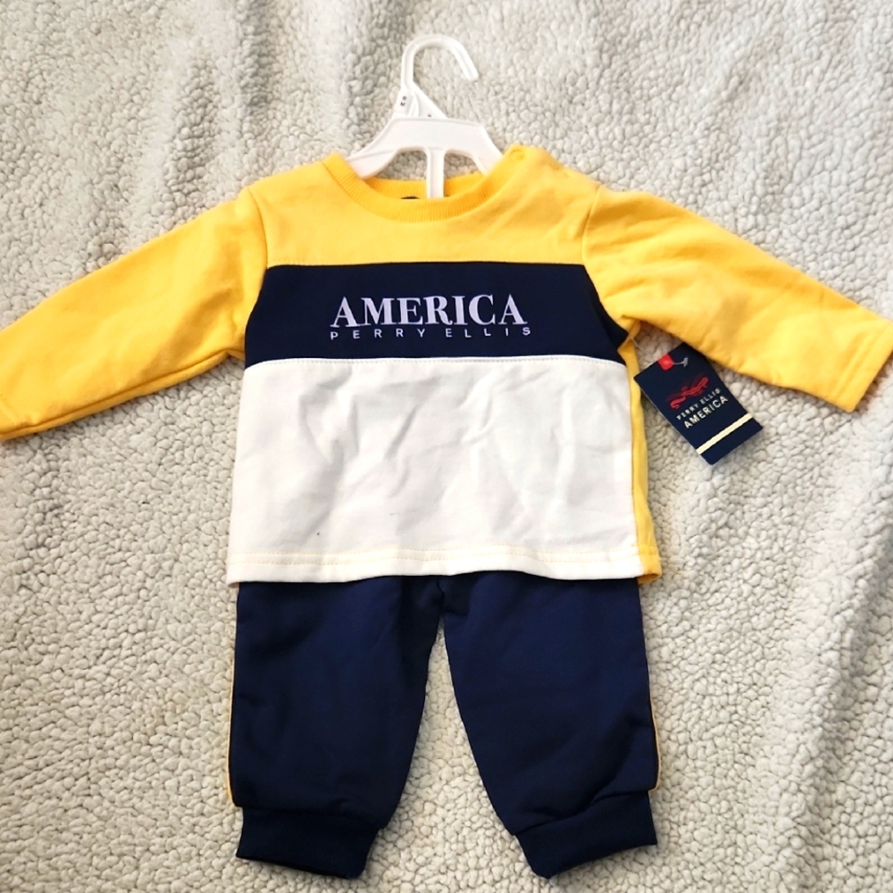 Perry Ellis America Yellow and Navy Baby Outfit